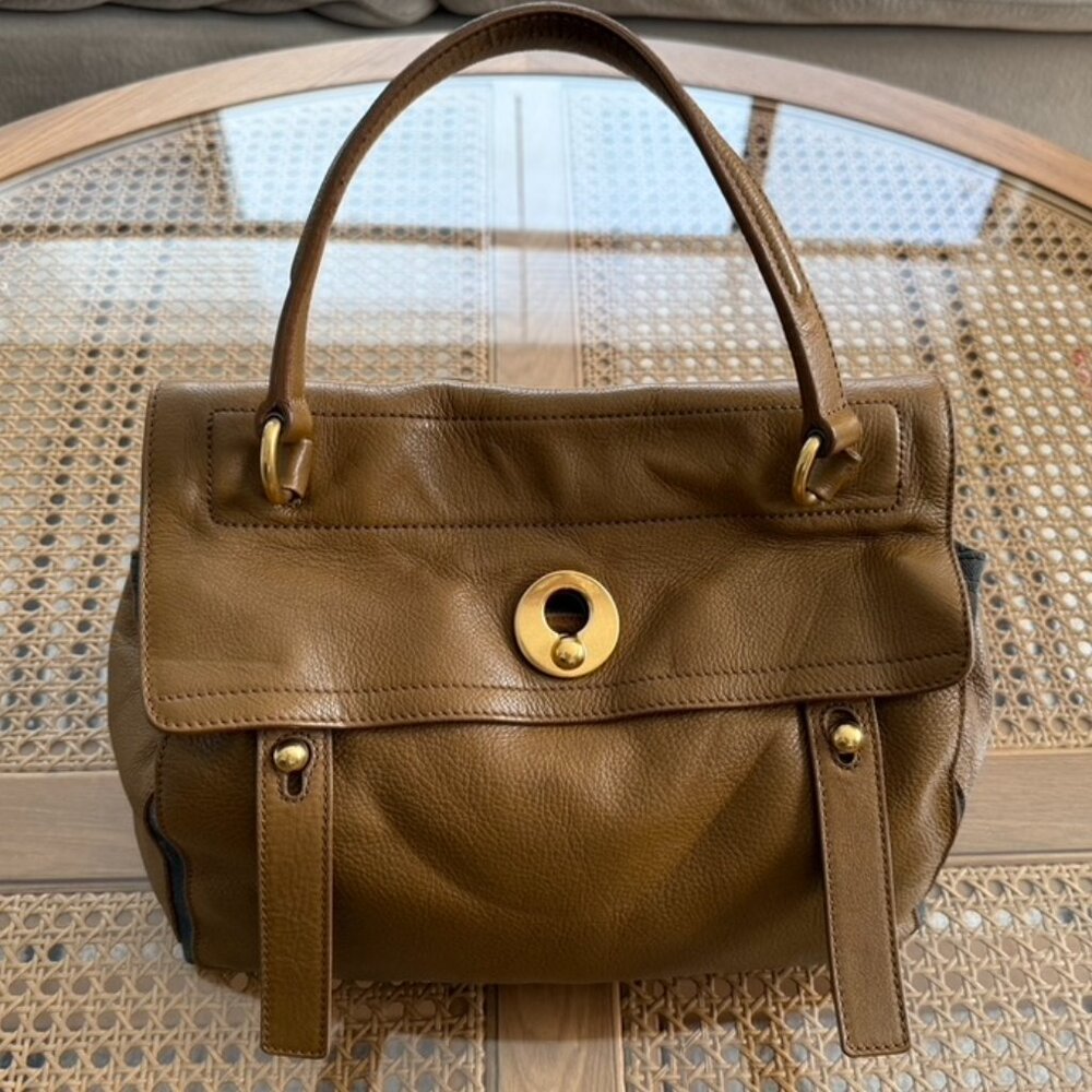 YSL - Yves Saint Laurent MUSE TWO in Brown Leather and Grey Canvas